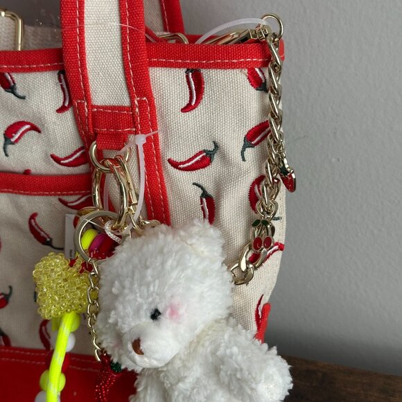 NWT Madden Girl Chili Pepper Red Canvas Mini Tote Viral Crossbody Bear Charm - Picture 3 of 8